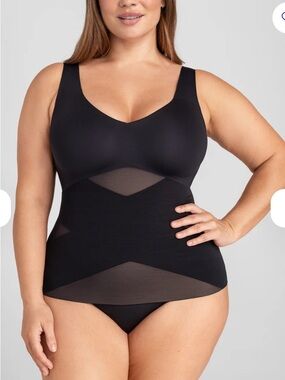 Honeylove Liftwear Tank Black V‑Neck Shaping Tank with Mesh Insets